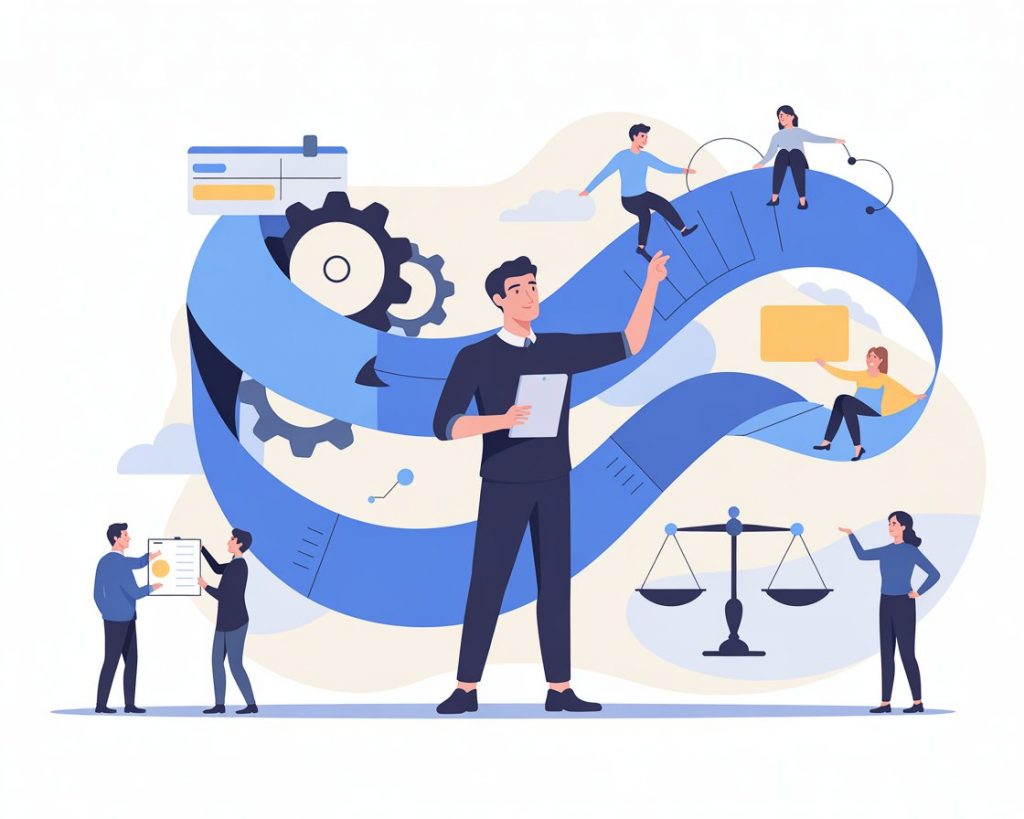 clean modern vector illustration of scrum master dealing with impediment